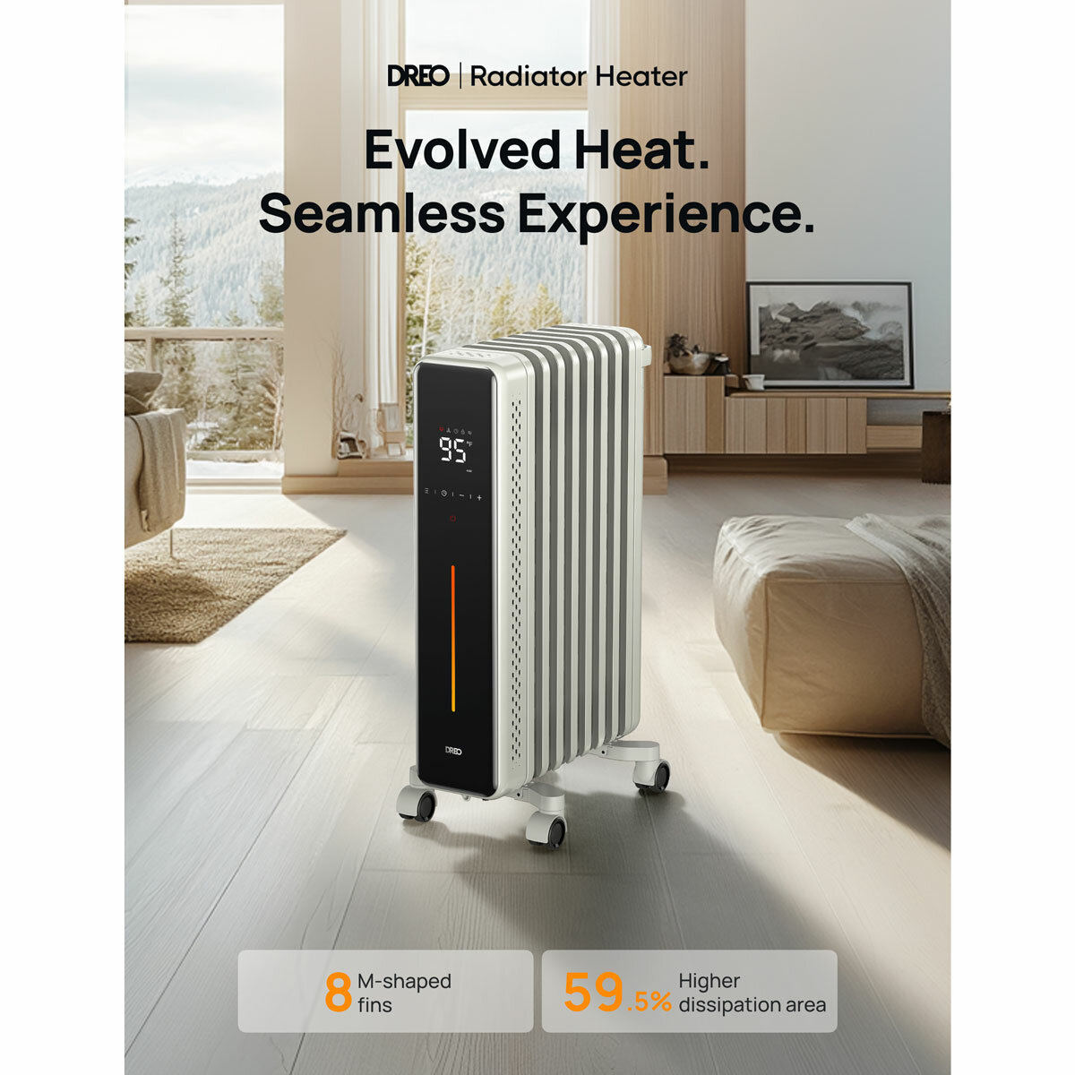 Lifestyle image of Dreo oil heater in a living room