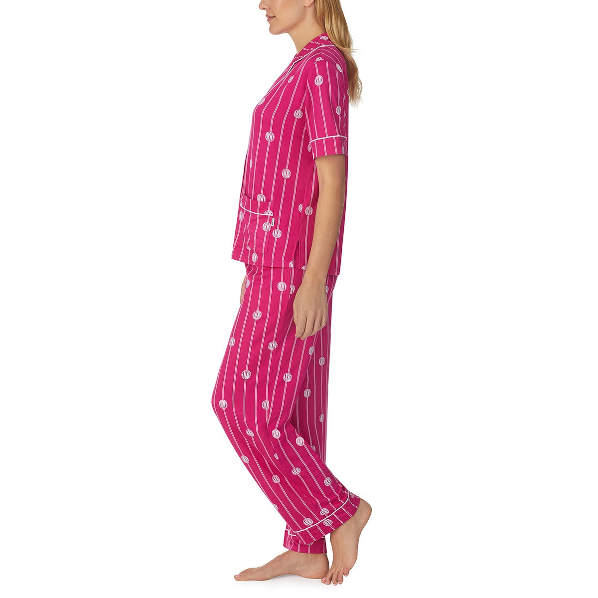 DKNY Notch Collar 3 Piece PJ Set in Pink - Large