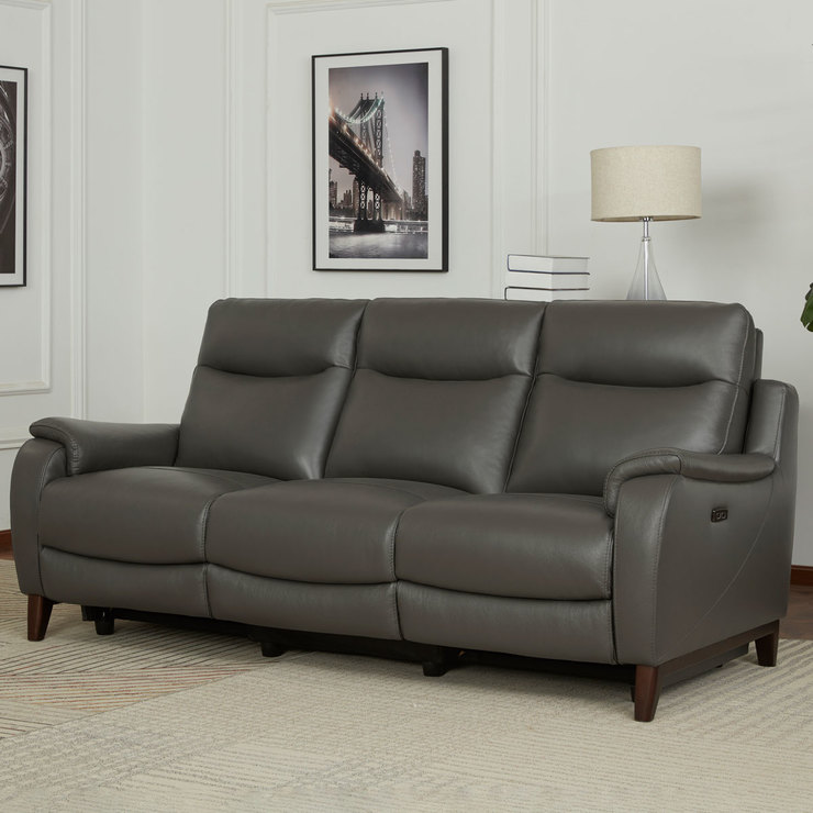 Gilman Creek Barrett 3 Seater Grey, Small Scale Leather Reclining Sofa