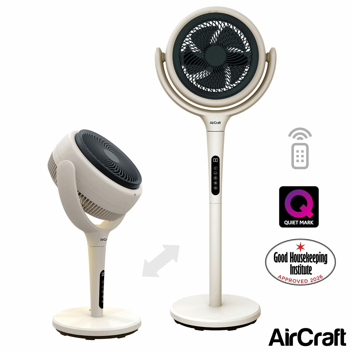 AirCraft LUME Ultra Quiet 2 in 1 Air Circulator Fan With Remote & LED Backlight in Stone White