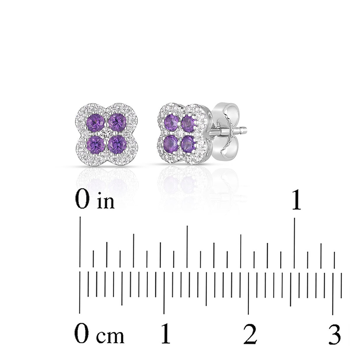 Round Cut Amethyst & 0.15ctw Diamond Earrings, 14ct White Gold
