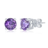 Round Cut Amethyst Stud Earrings, 14ct White Gold