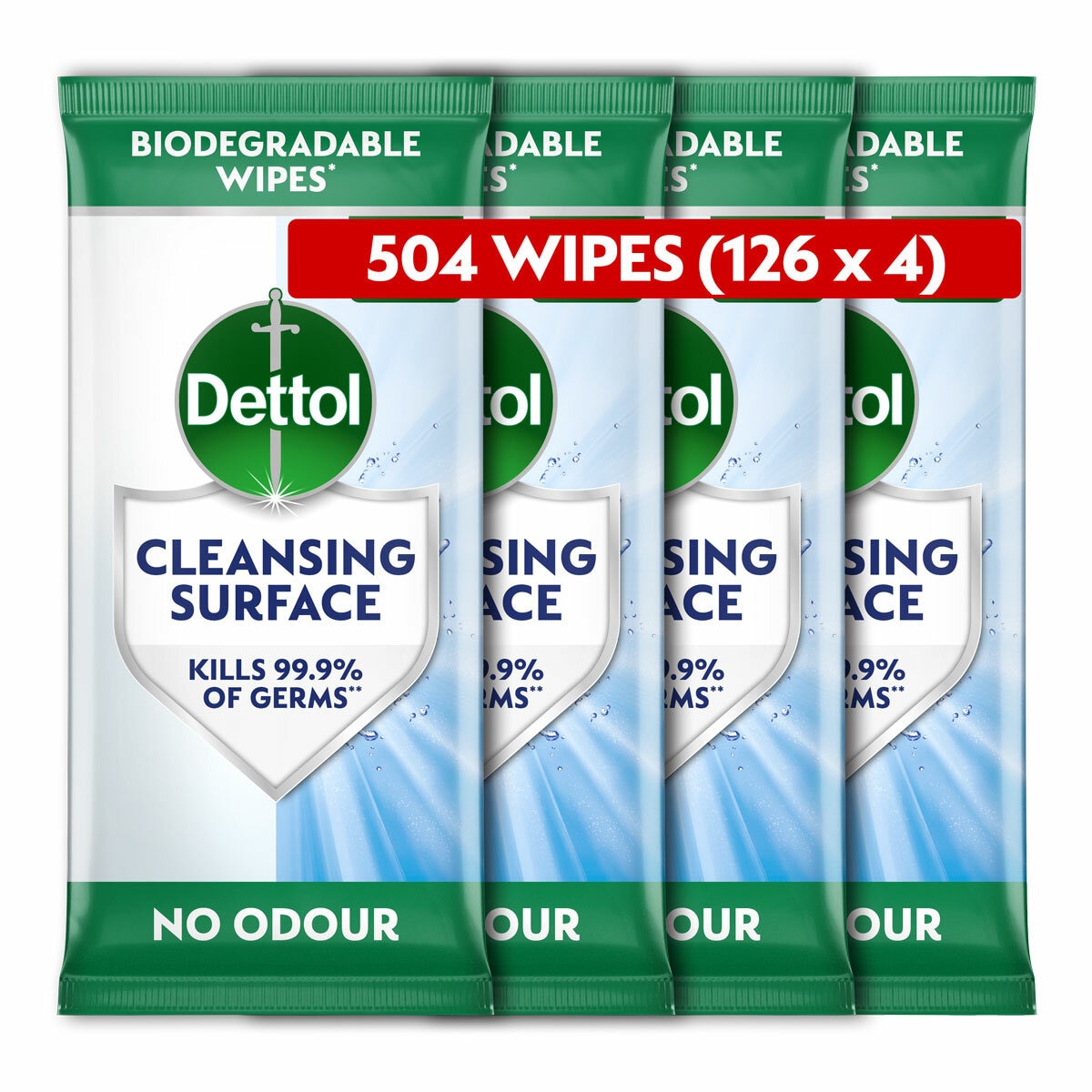 Dettol Antibacterial Surface Cleansing Wipes, 4 x 126 Pack