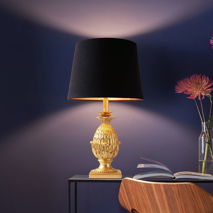 Gold Pineapple Table Lamp With Black, Glass Shades For Table Lamps Uk