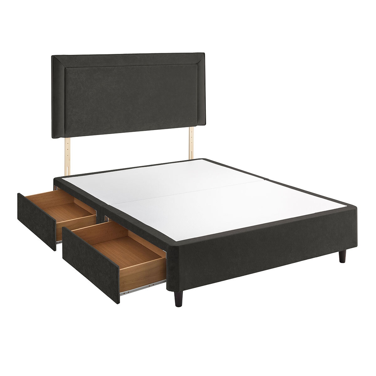 Silentnight Velvet 4 Drawer Divan Base with Malvern Headboard in Umbra in 3 Sizes