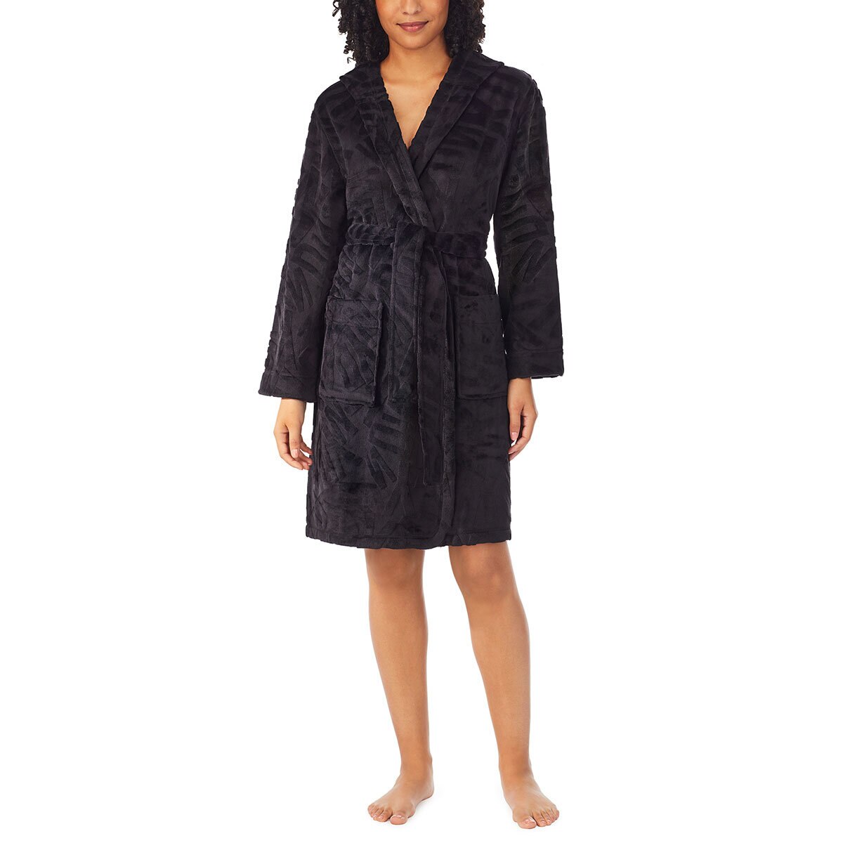 DKNY Notch Collar Silky Plush Robe in Black Costco UK