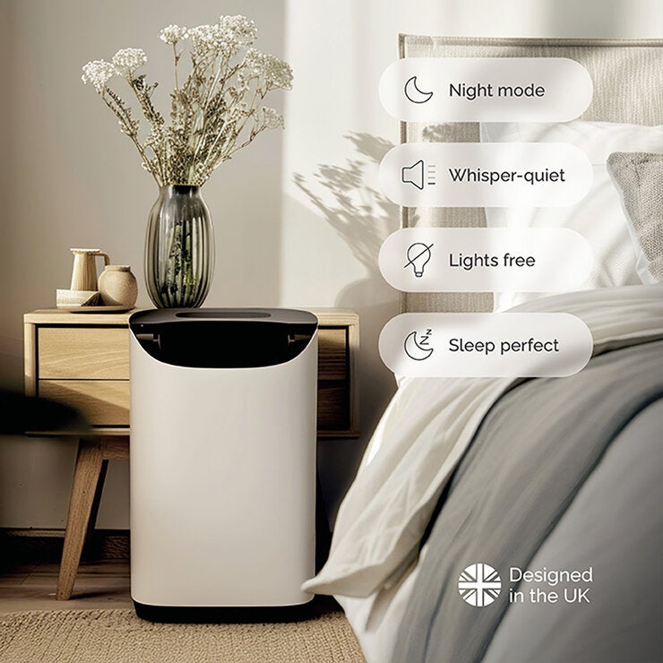 Lifestyle image showing features of dehumidifier