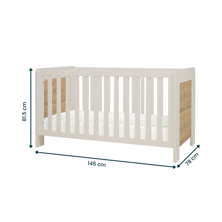 Tutti Bambini Alba Cot Bed with Sprung Mattress, White Sand & Distressed Oak