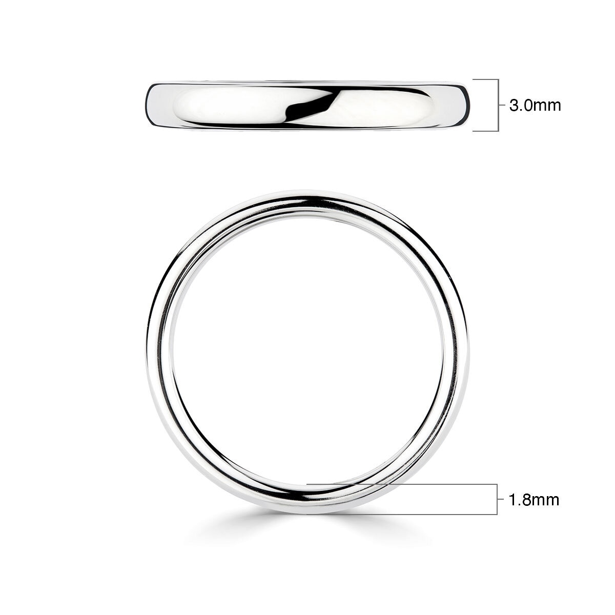 3.0mm Basic Court Wedding band. Platinum