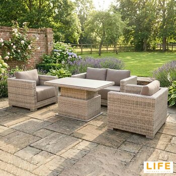 LIFE Outdoor Living Cunningham 4 Piece Deep Seating Set with Gas Height Adjustable Table