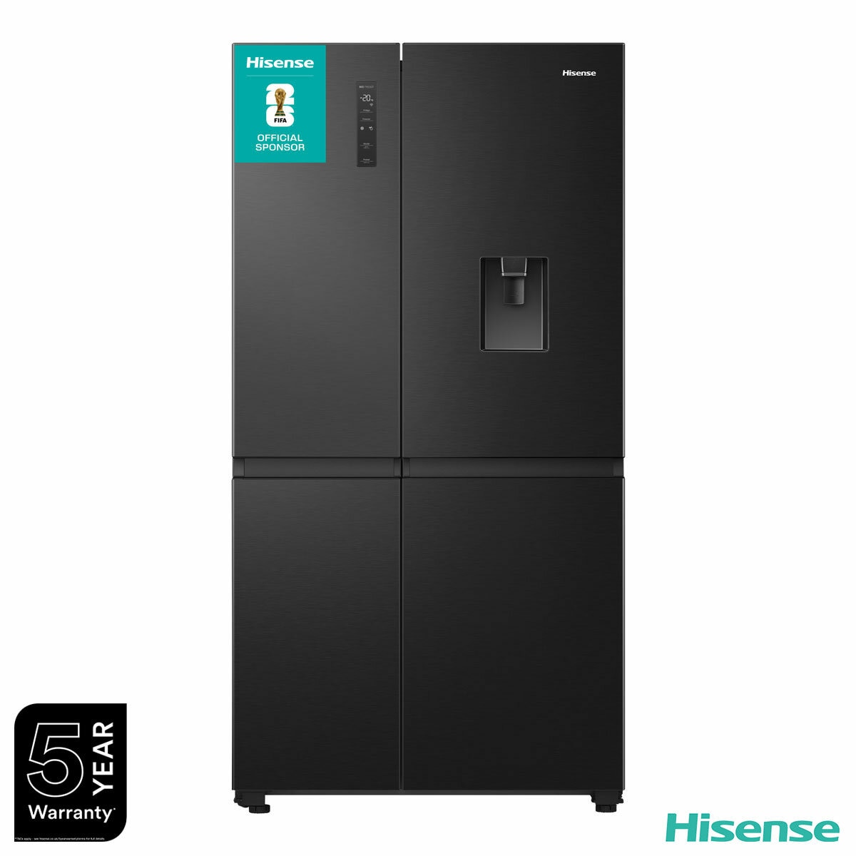 Hisense RS840N4WFE, Side by Side Fridge Freezer with Non Plumbed Water Dispenser, E Rated in Black Hisense RS840N4WFE, Side by Side Fridge Freezer with Non Plumbed Water Dispenser, E Rated in Black