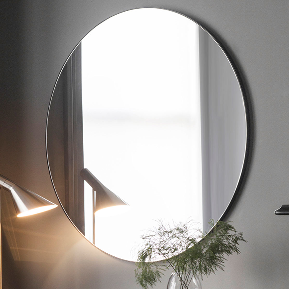 Gallery Hayle Black Round Mirror, 100cm