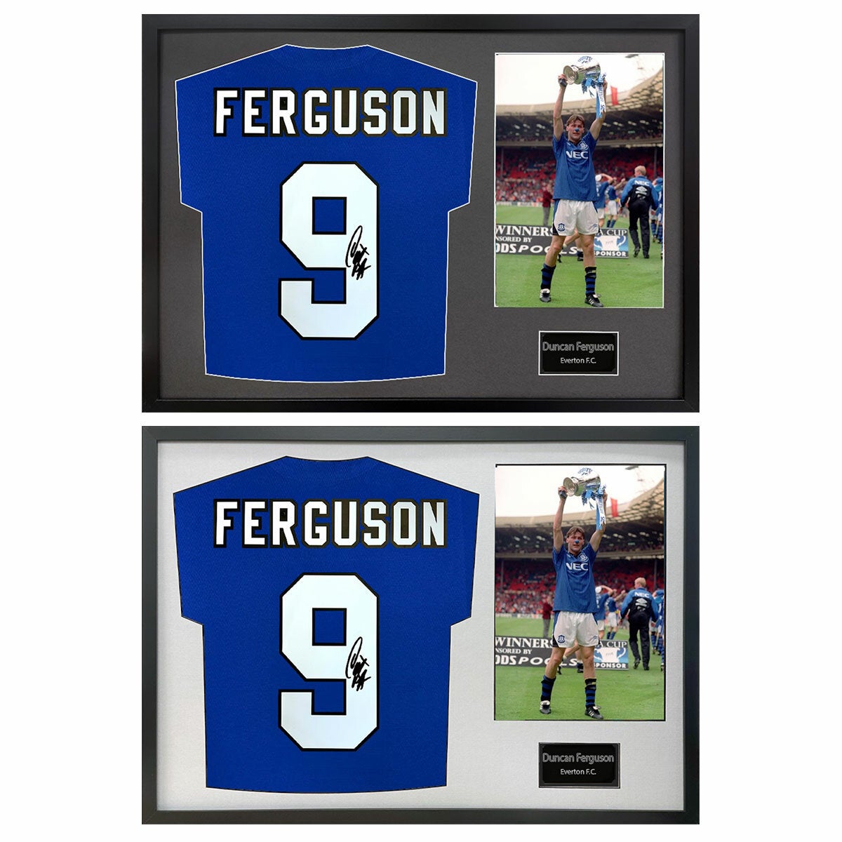 Duncan Ferguson Signed Framed Everton Football Shirt including 1 Photo in 2 Options: White or Black
