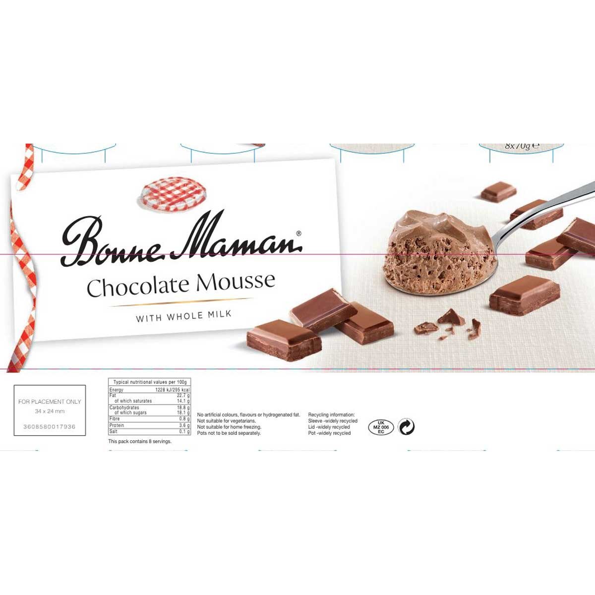 Bonne Maman Chocolate Mousse, 8 x 70g