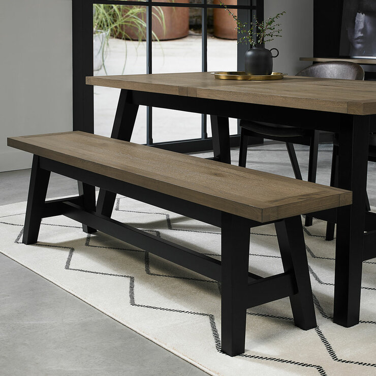 Bentley Designs Camden Weathered Oak & Peppercorn Small Bench, 177cm Bentley Designs Camden Weathered Oak & Peppercorn Small Bench, 177cm
