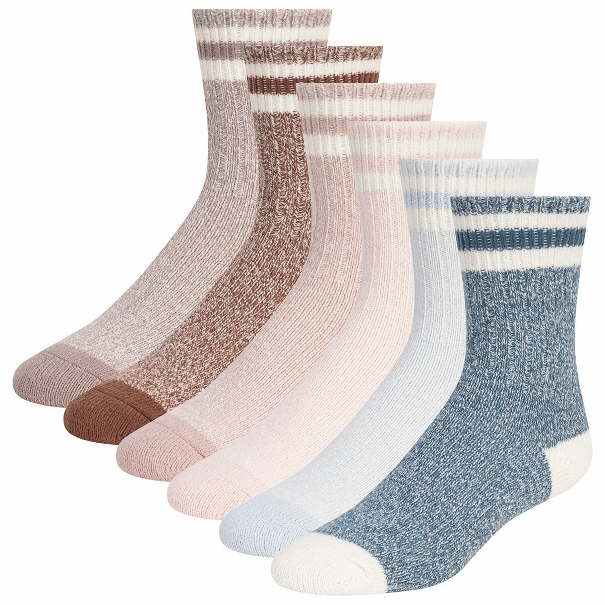 Weatherproof Women's Boot Sock, 6 Pack in Blue, Pink & Brown