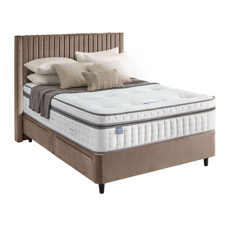 Silentnight Velvet 4 Drawer Divan Base with Slumber Headboard in Mink, King