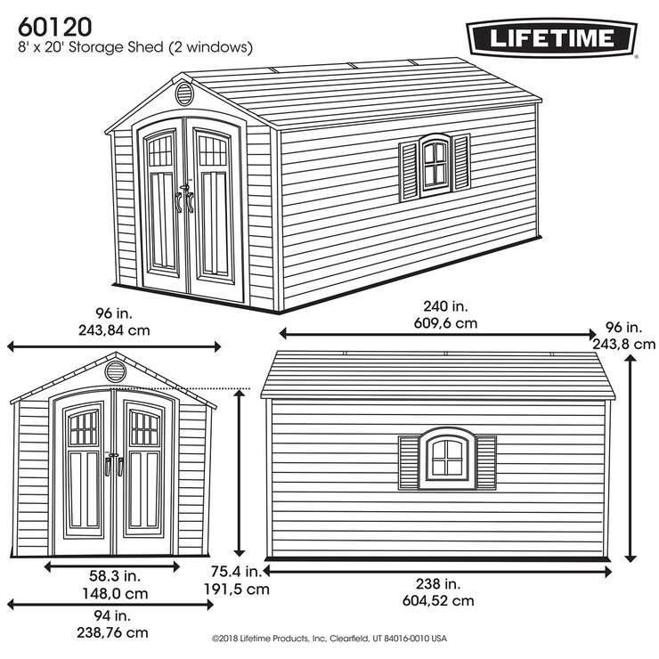 Installed Lifetime 8ft x 20ft (2.4 x 6.1m) Storage Shed - Model 60120ASM