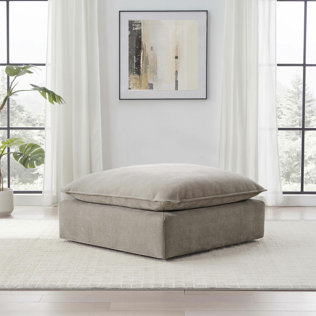 Aiden & Ivy Sereen Beige Fabric Ottoman