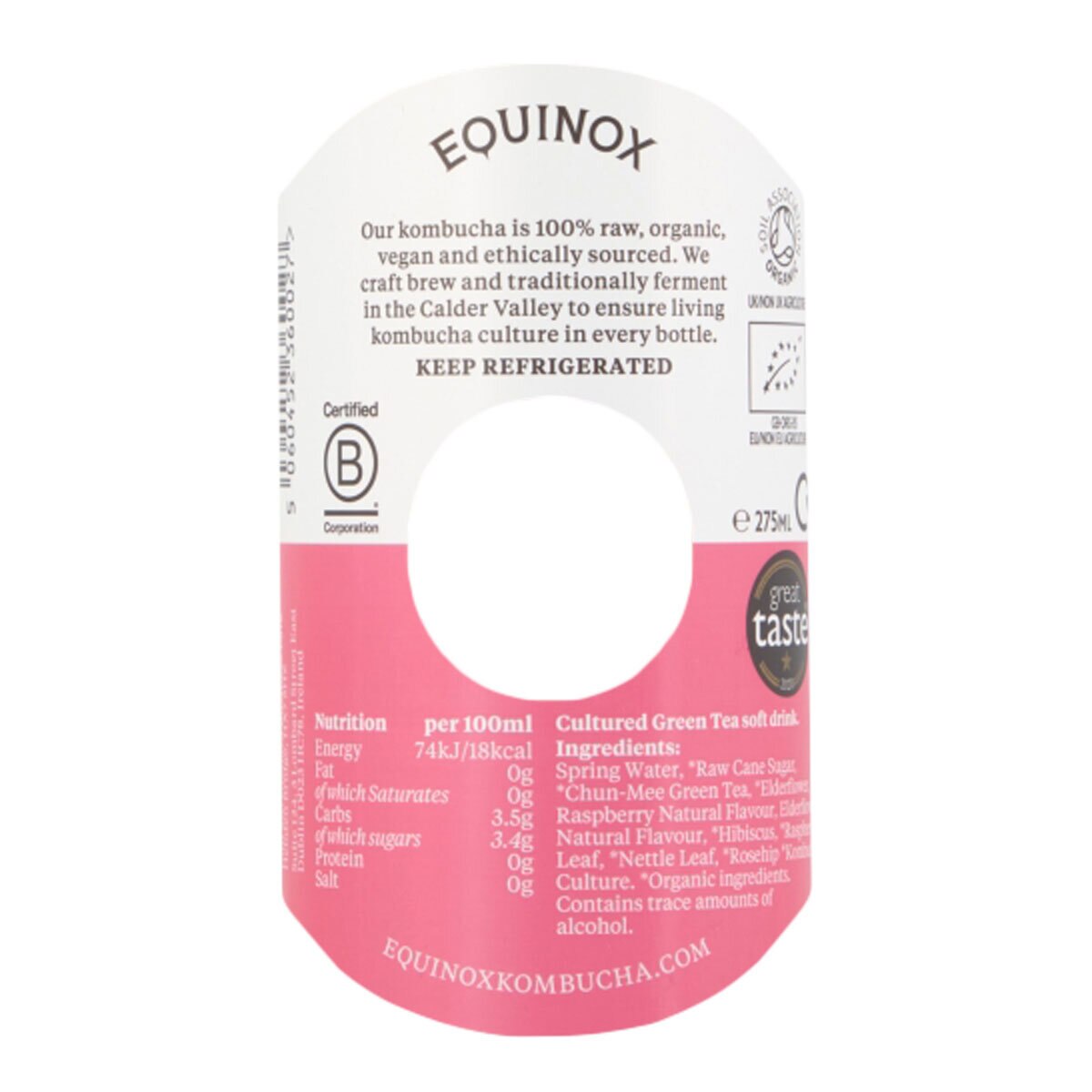 Equinox Raspberry & Elderflower Organic Kombucha, 6 x 275ml