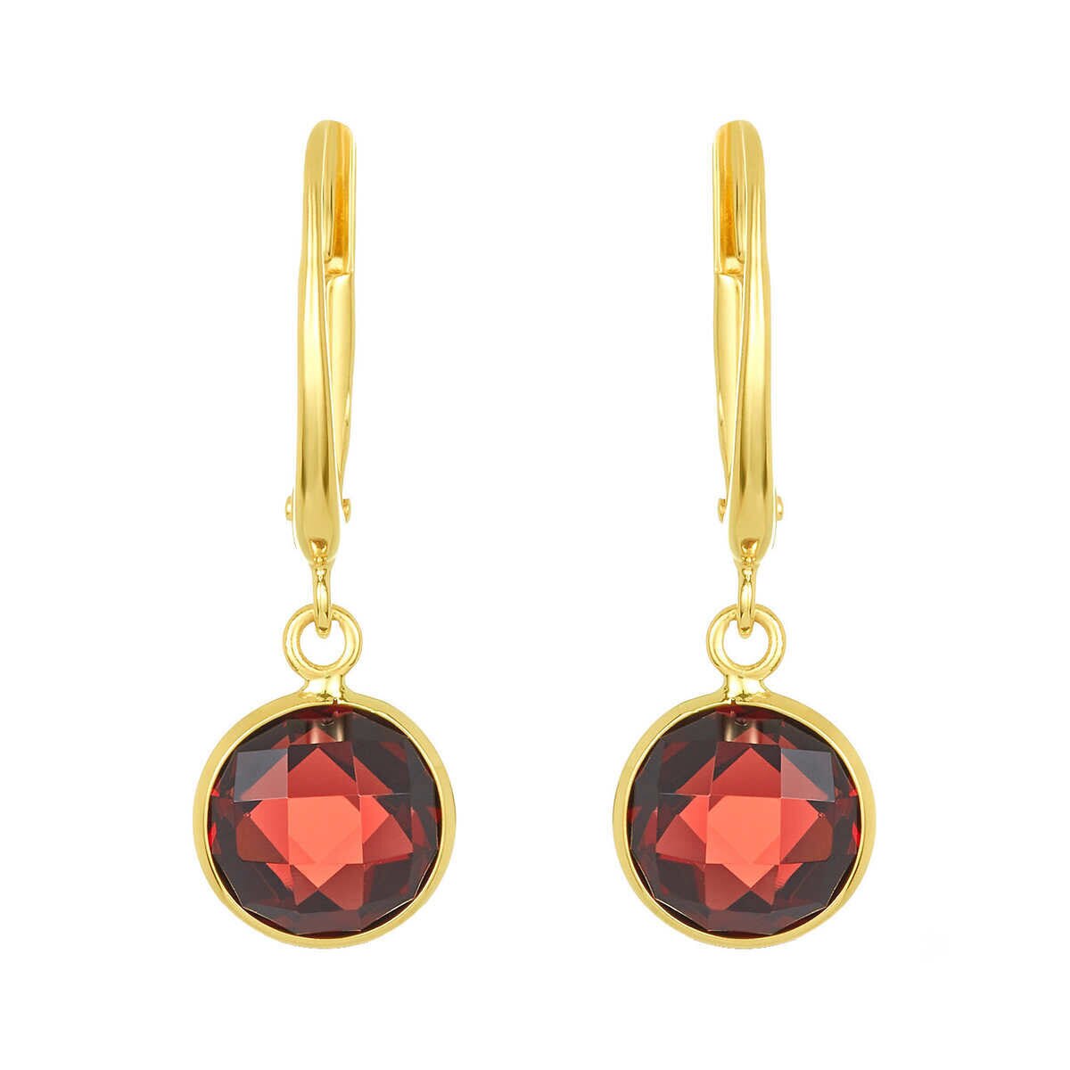 Round Cut Garnet Earrings, 14ct Yellow Gold