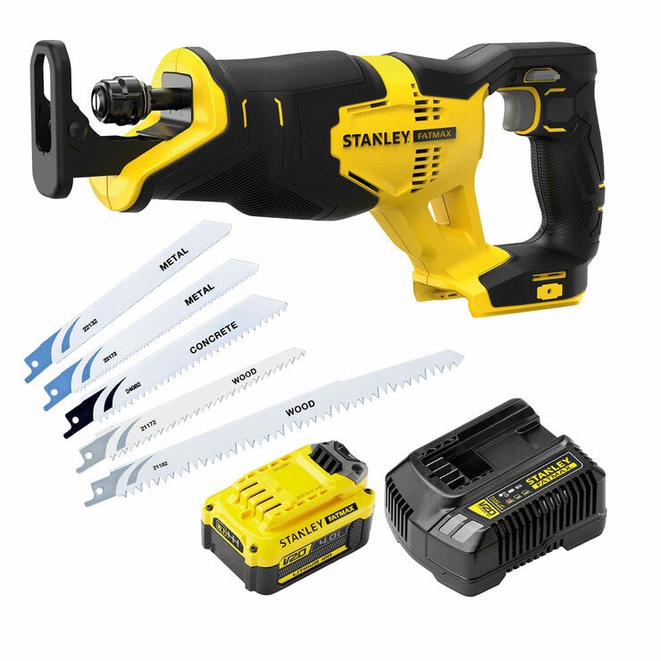 Stanley Fatmax 18V Cordless Reciprocating Saw With 4Ah Battery and Charger Stanley Fatmax 18V Cordless Reciprocating Saw With 4Ah Battery and Charger