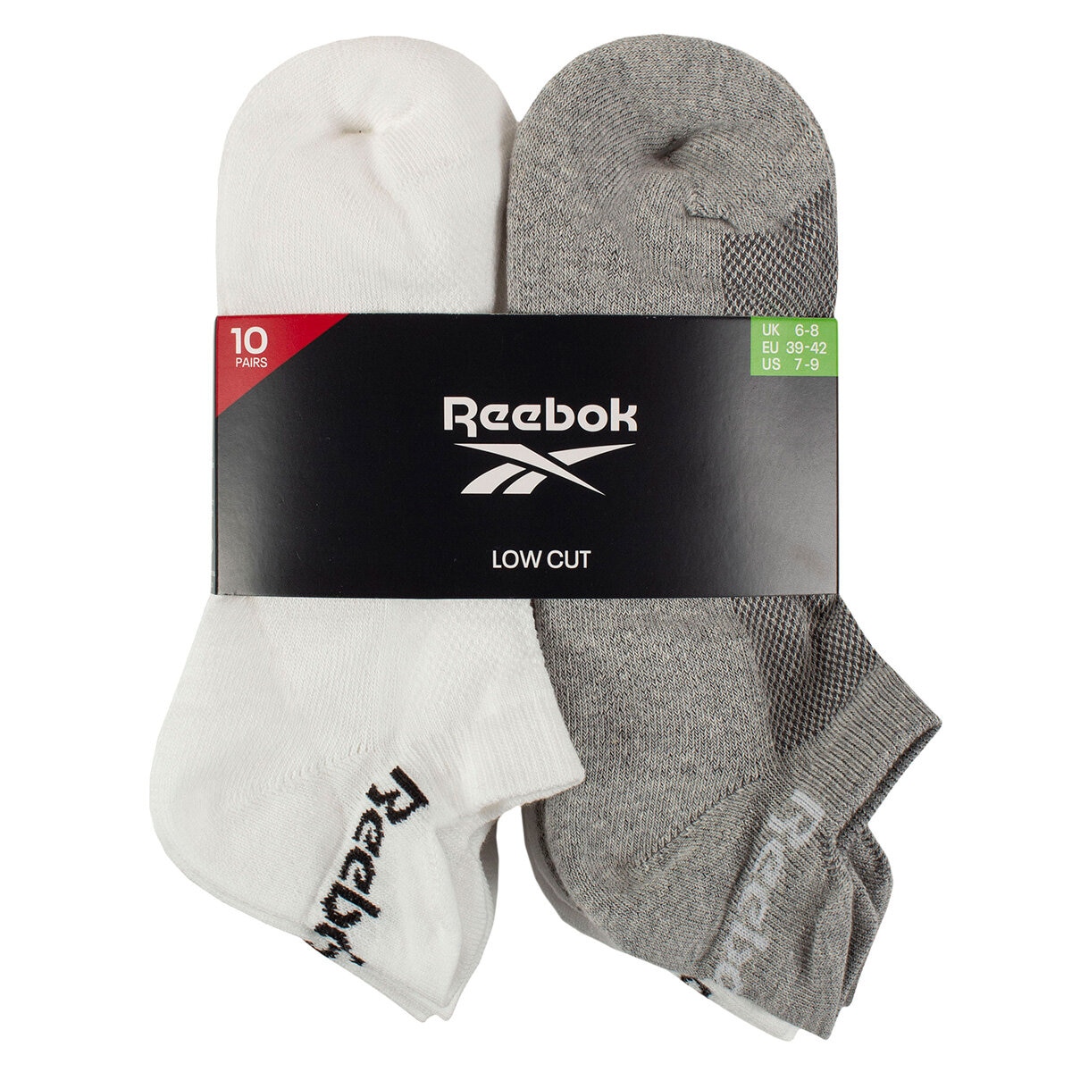 Reebok Men's Trainer Sock 10 Pack in White/Grey