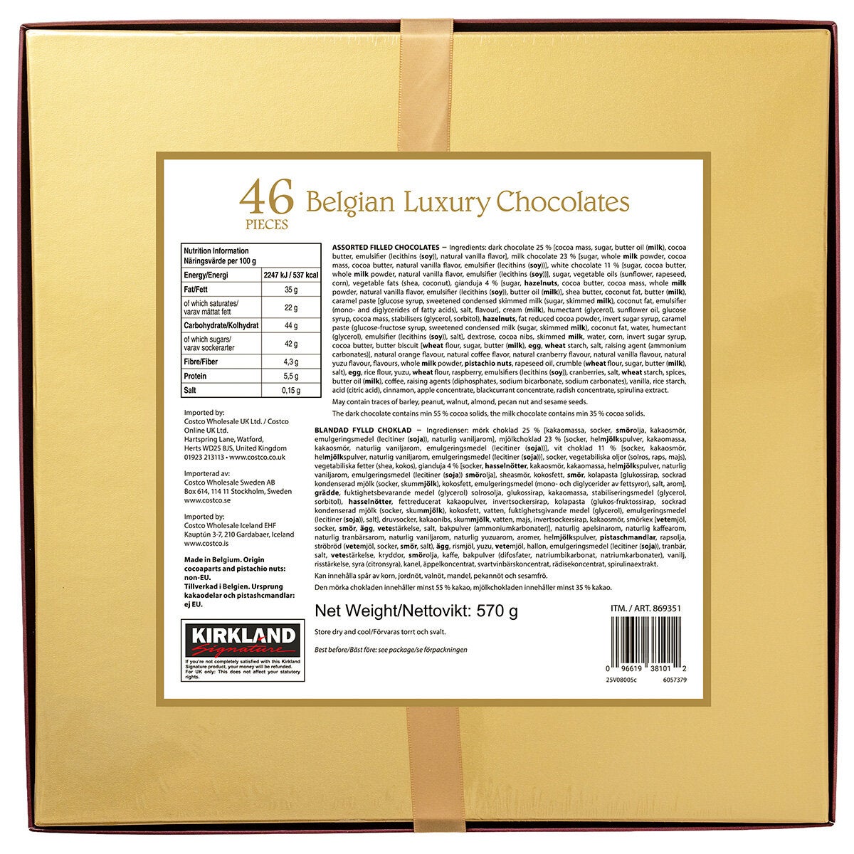 Kirkland Signature Luxury Belgian Chocolates in Purple Gift Box, 570g Kirkland Signature Luxury Belgian Chocolates in Purple Gift Box, 570g