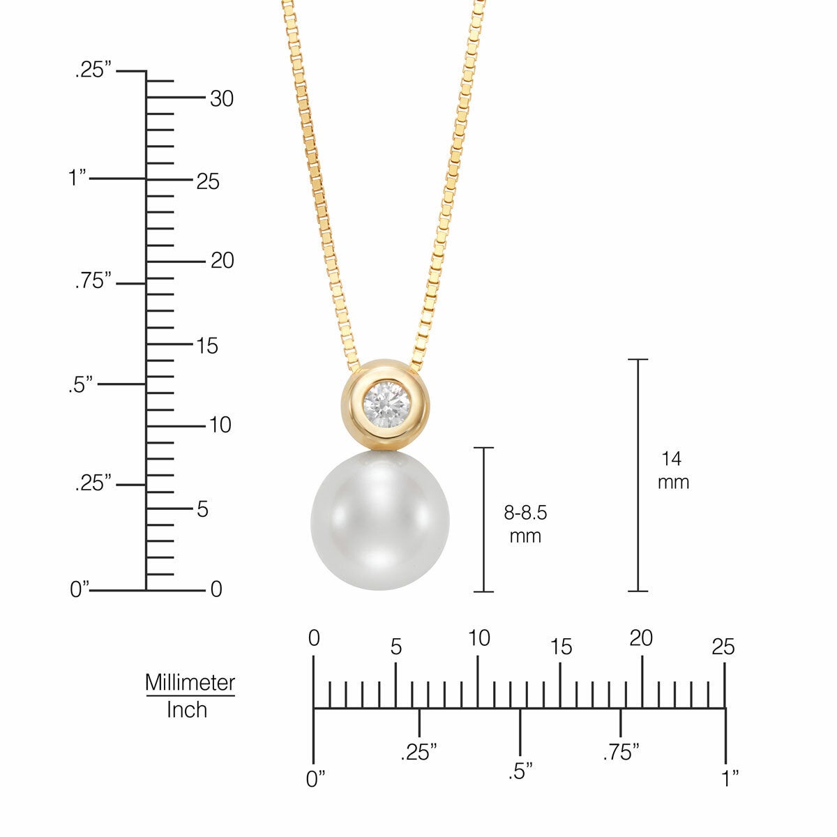8-8.5mm Freshwater White Pearl & 0.07ct Diamond Pendant, 14ct Yellow Gold 8-8.5mm Freshwater White Pearl & 0.07ct Diamond Pendant, 14ct Yellow Gold