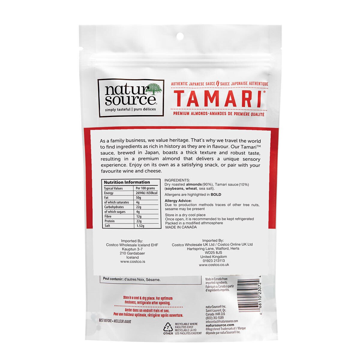 NaturSource Tamari Premium Almonds, 500g Costco UK