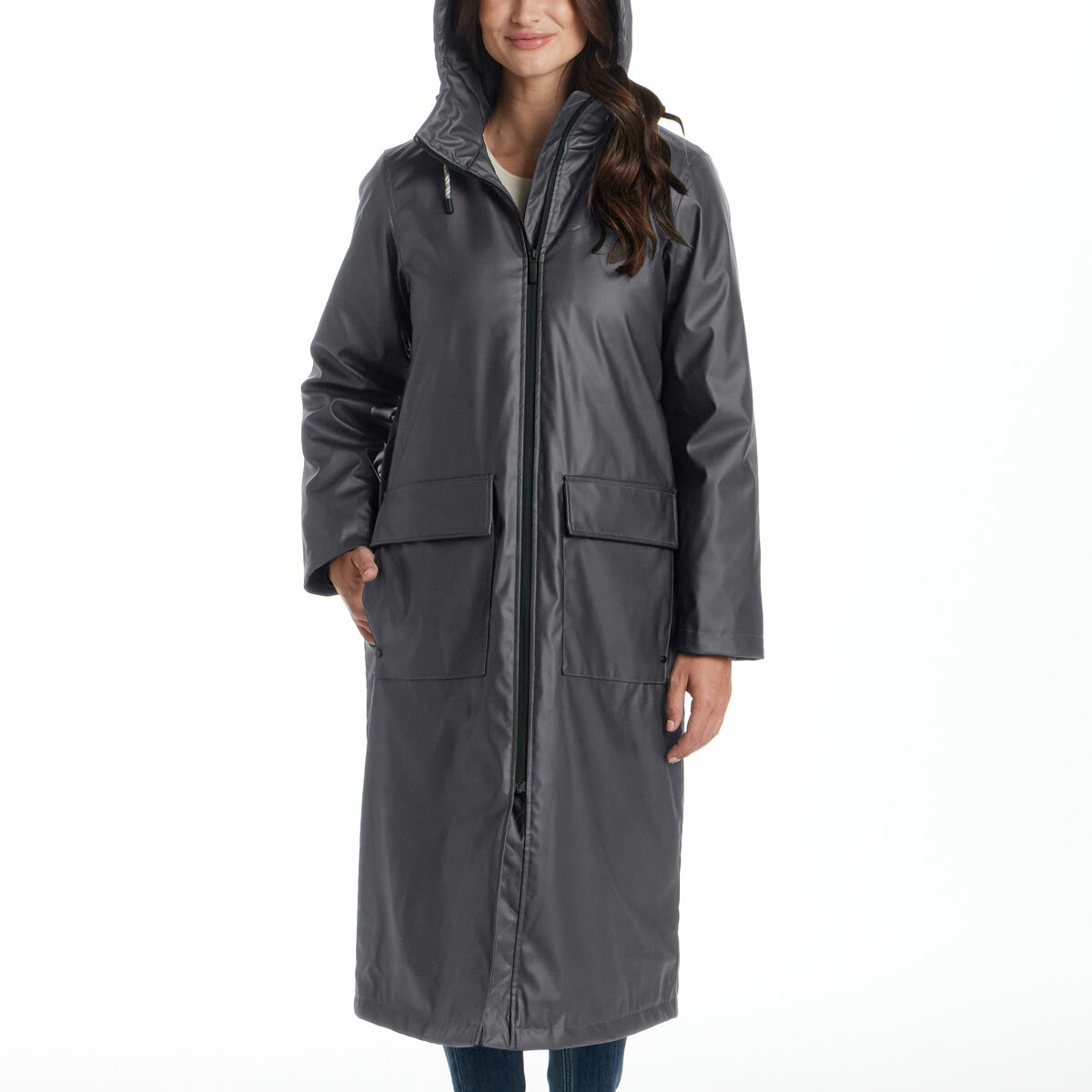 Weatherproof Ladies Long Slicker Jacket in Charcoal