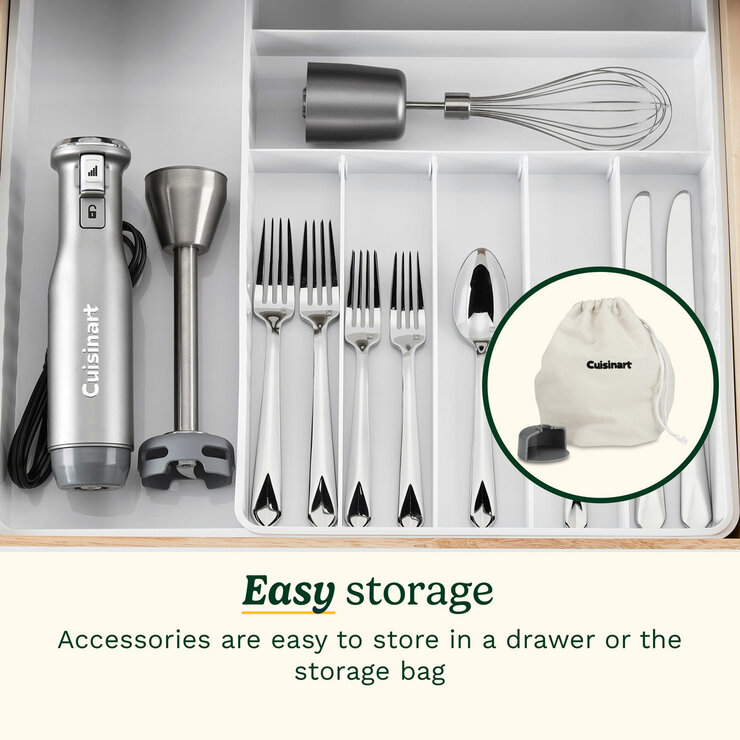 Lifestyle image of Cuisinart Power Blend Immersion Blender being stored