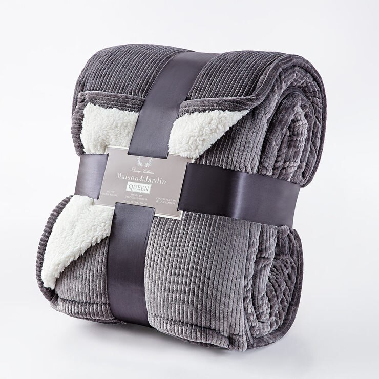 Maison & Jardin King Size Velvet Sherpa Blanket Available in Grey