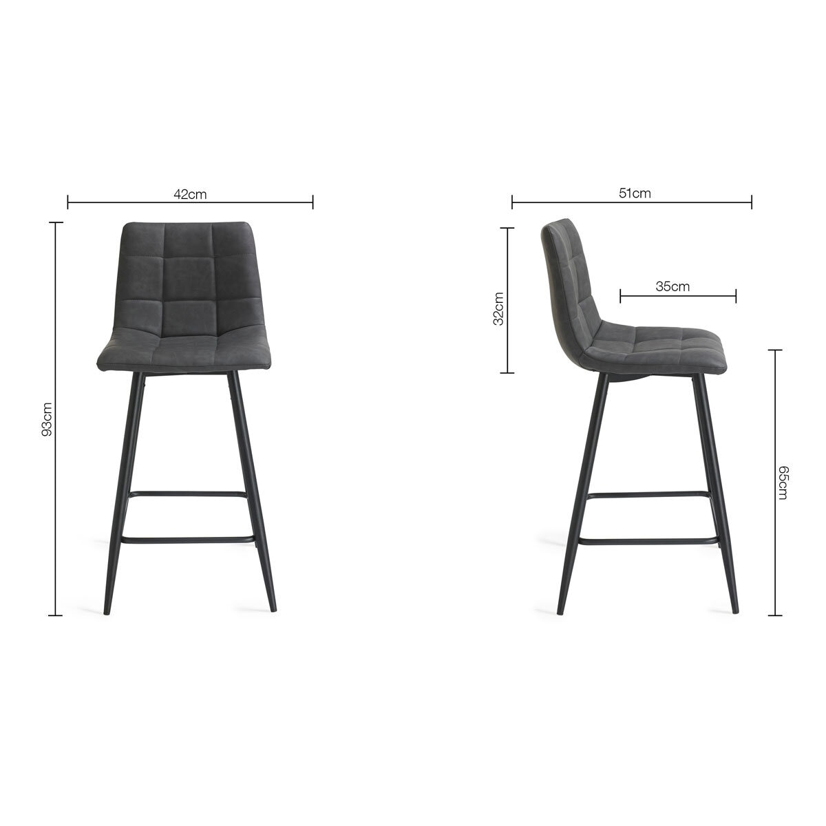 Bentley Designs Grey Faux Leather Tapered Back Bar Stool, 2 Pack Dimensions