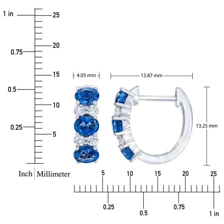 Oval Sapphire & 0.23ctw Diamond Hoop Earrings, 14ct White Gold