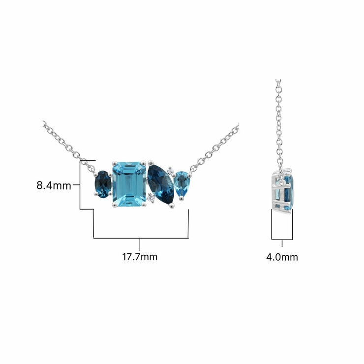 Oval, Emerald, Marquise & Pear Cut Blue Topaz & 0.02ctw Diamond Necklace, 18ct White Gold Oval, Emerald, Marquise & Pear Cut Blue Topaz & 0.02ctw Diamond Necklace, 18ct White Gold