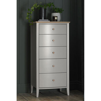 Bentley Designs Whitby Scandi Oak & Grey 5 Drawer Chest of Drawers