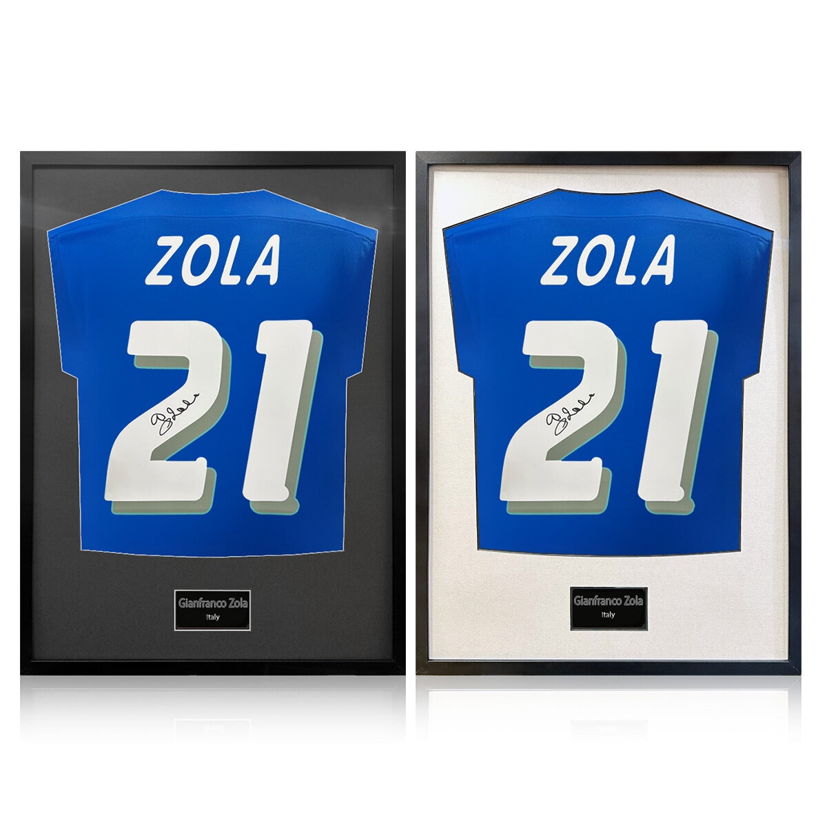 Gianfranco Zola Signed Framed Italy Football Shirt in 2 Options: White or Black Mount Gianfranco Zola Signed Framed Italy Football Shirt in 2 Options: White or Black Mount