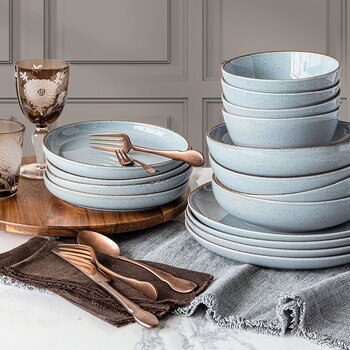 Over & Back Stoneware Dinnerware Set, 16 Piece in 2 Colours