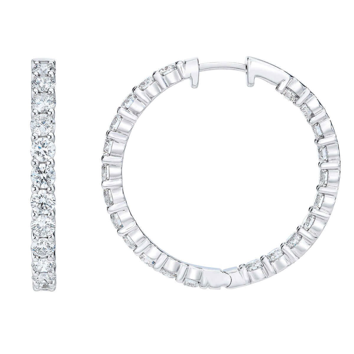 4.00ctw Round Brilliant Cut Diamond Inside Outside Hoop E