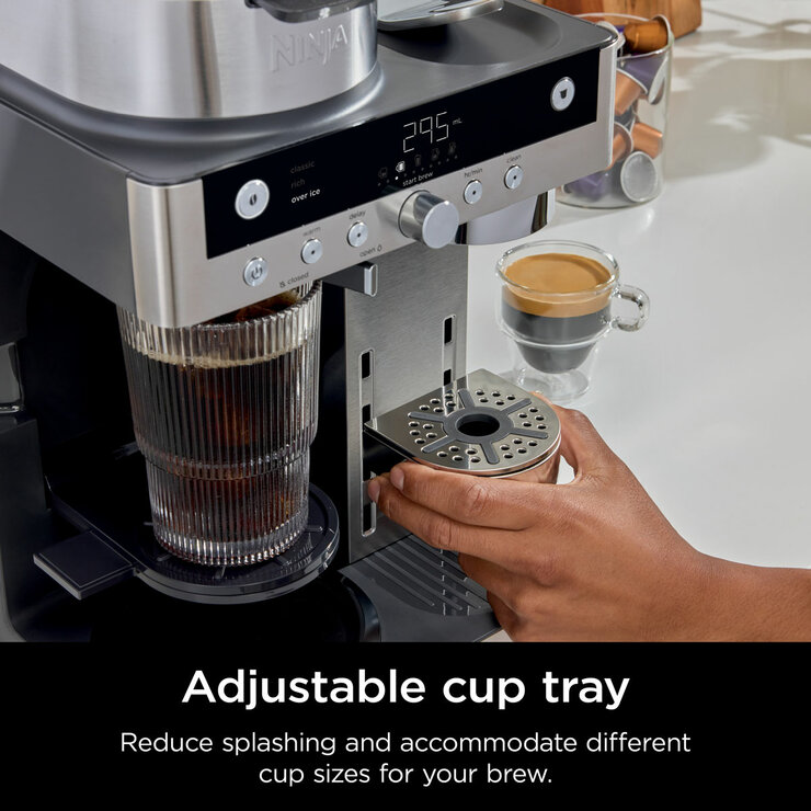Lifestyle image of adjustable cup tray on Ninja Prestige Dualbrew System