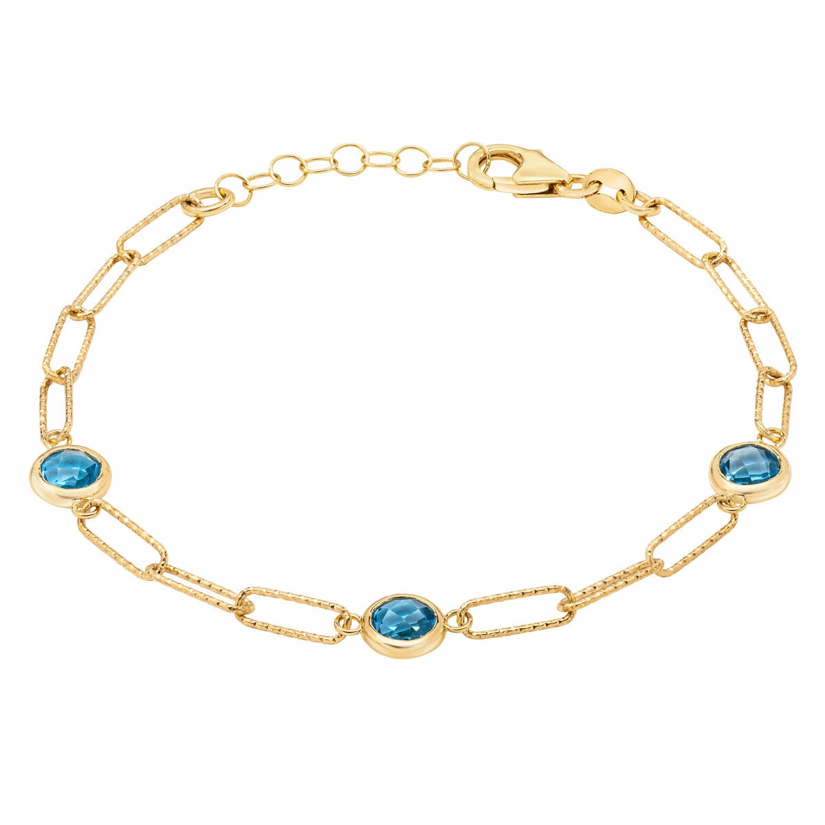Round Cut Topaz Paperclip Bracelet 14ct Yellow Gold