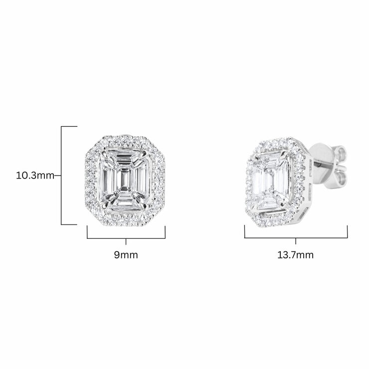 1.00ctw Round Brilliant Cut & Baguette Cut Diamond Earrings, 18ct White Gold