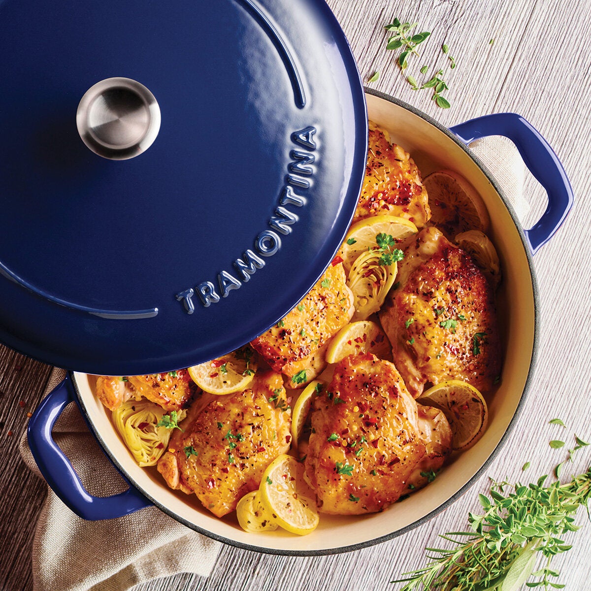 Tramontina Enamel Cast Iron Shallow Casserole Dish, 30cm / 3.8L in Blue