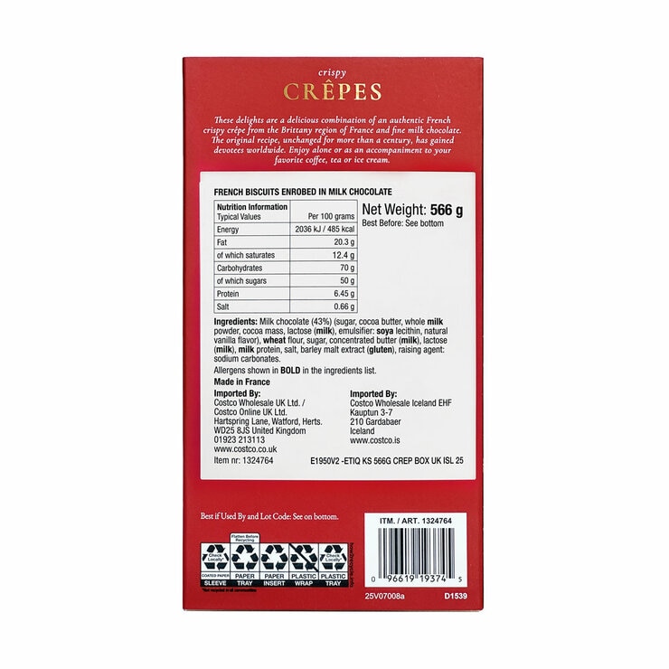 Kirkland Signature Milk Chocolate Crêpes, 566g in Red Box