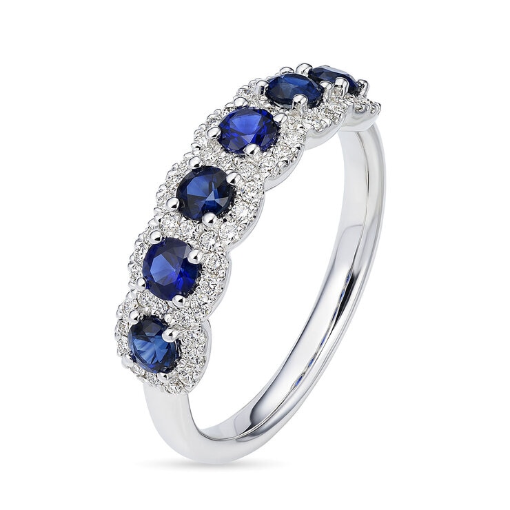 Round Cut Blue Sapphire & 0.30ctw Diamond Ring, 14ct White Gold Round Cut Blue Sapphire & 0.30ctw Diamond Ring, 14ct White Gold