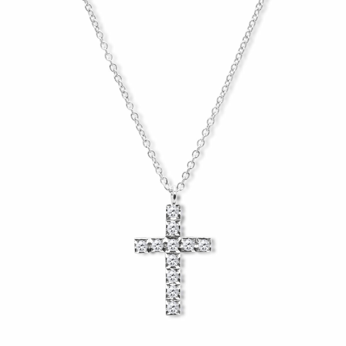0.16ctw Round Brilliant Cut Diamond Cross Pendant, 18ct White Gold