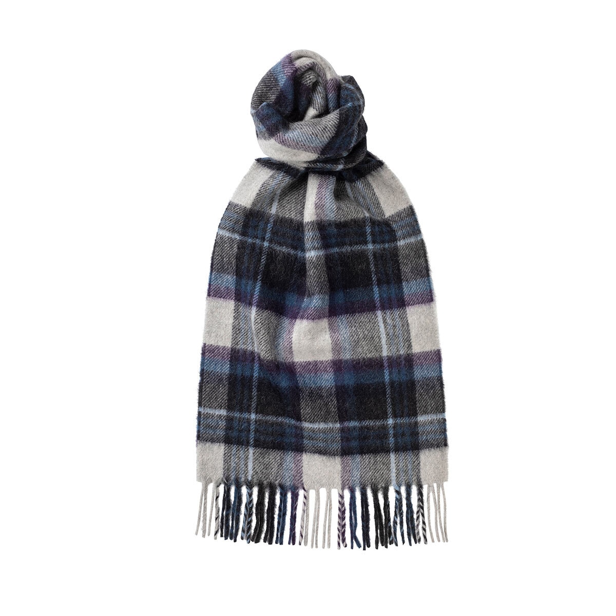 Glen Isla Patterned Cashmere Scarf, Field Check Navy