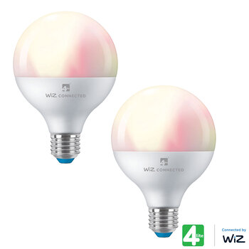 4lite WiZ Connected LED G95 E27 Colour Tuneable Smart Bulb, 2 Pack