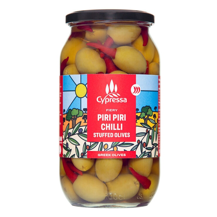 Cypressa Fiery Piri Piri Chilli Stuffed Olives, 990g Cypressa Fiery Piri Piri Chilli Stuffed Olives, 990g